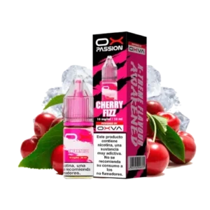 Botella de 10ml del e-liquid Oxva Ox Passion Salts Cherry Fizz con sabor a cereza y hielo