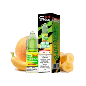 Botella de 10ml del e-liquid Oxva Ox Passion Salts Melon Banana con sabor a melón y plátano